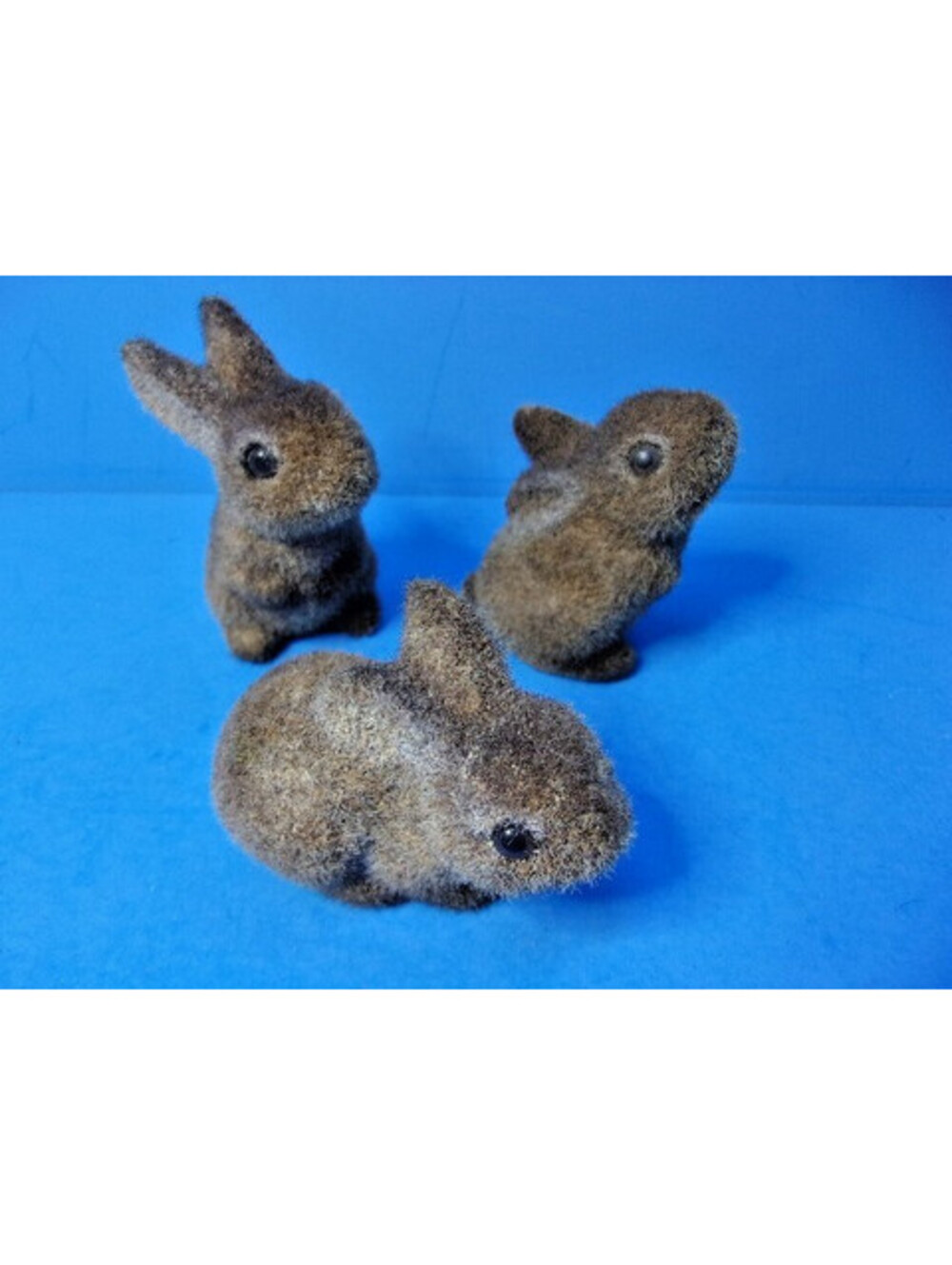 Vintage Josef Originals Flocked Brown Bunnies Set of 3 Japan Foil Stickers